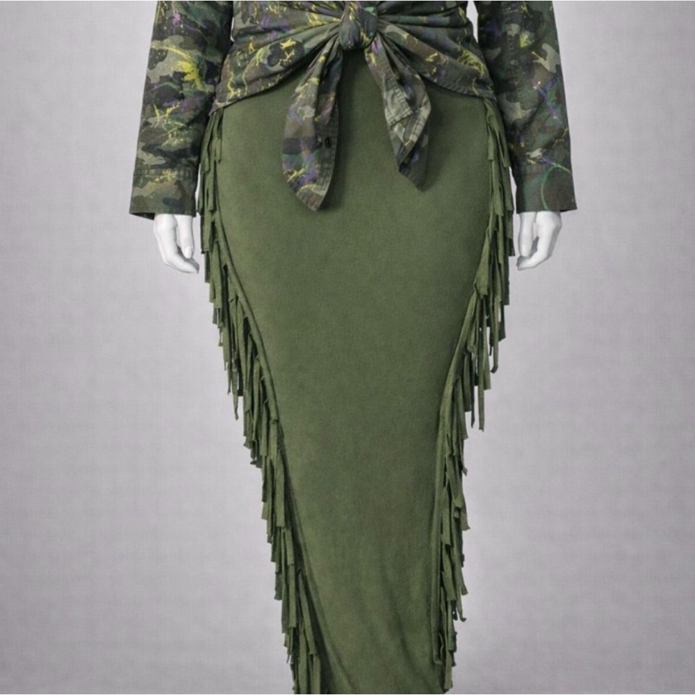 Army Green Fringe Skirt - Picture 1 of 2